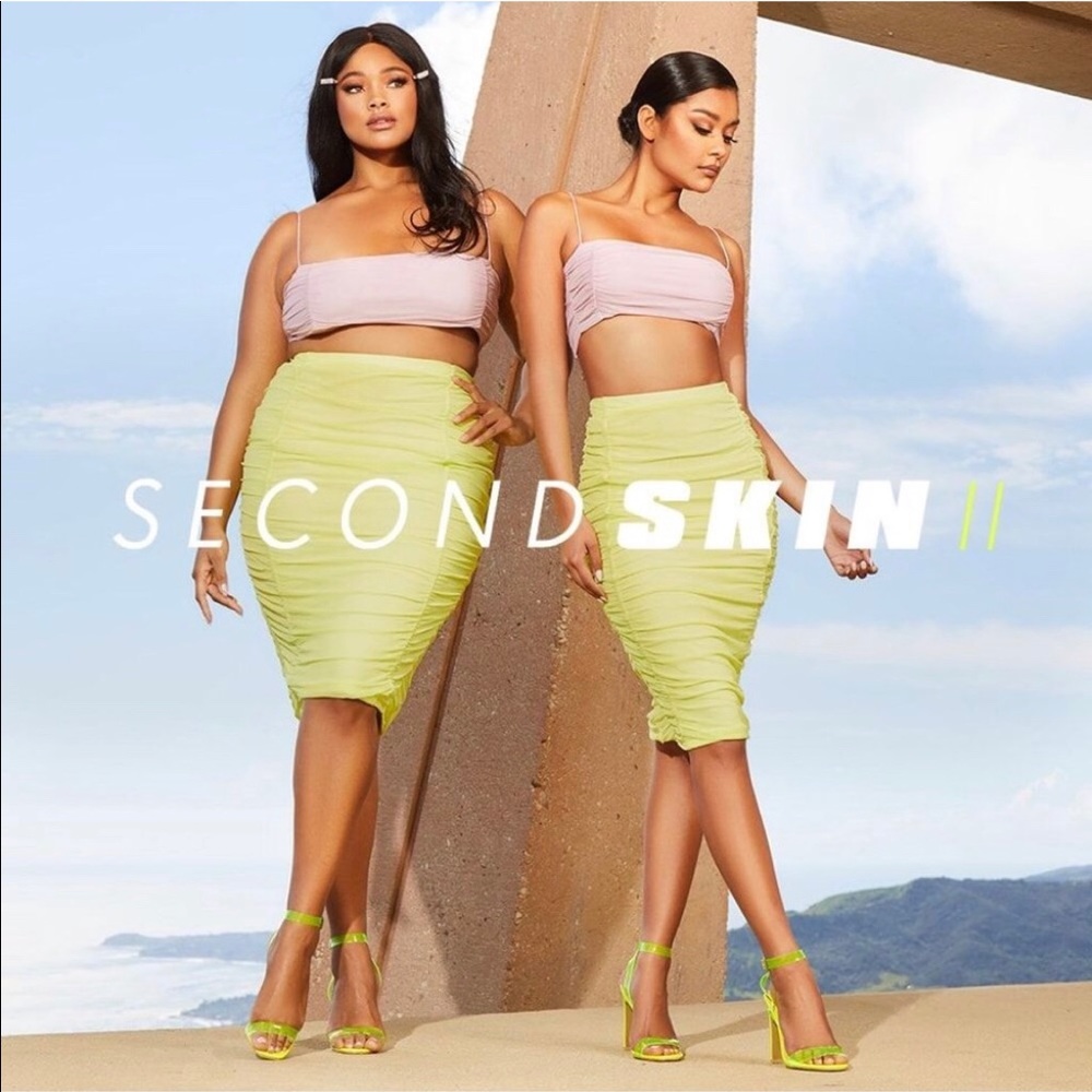 PrettyLittleThing Second Skin lime midi skirt
